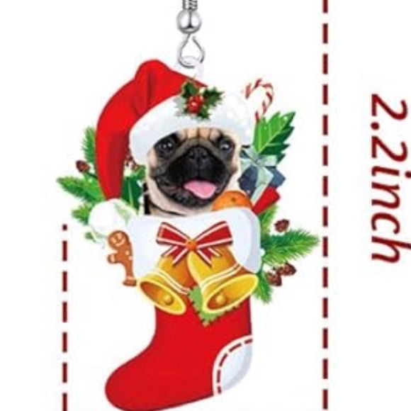French Bulldog Acrylic Christmas Dangle Earrings Hand Crafted And Double Sided - Picture 12 of 12